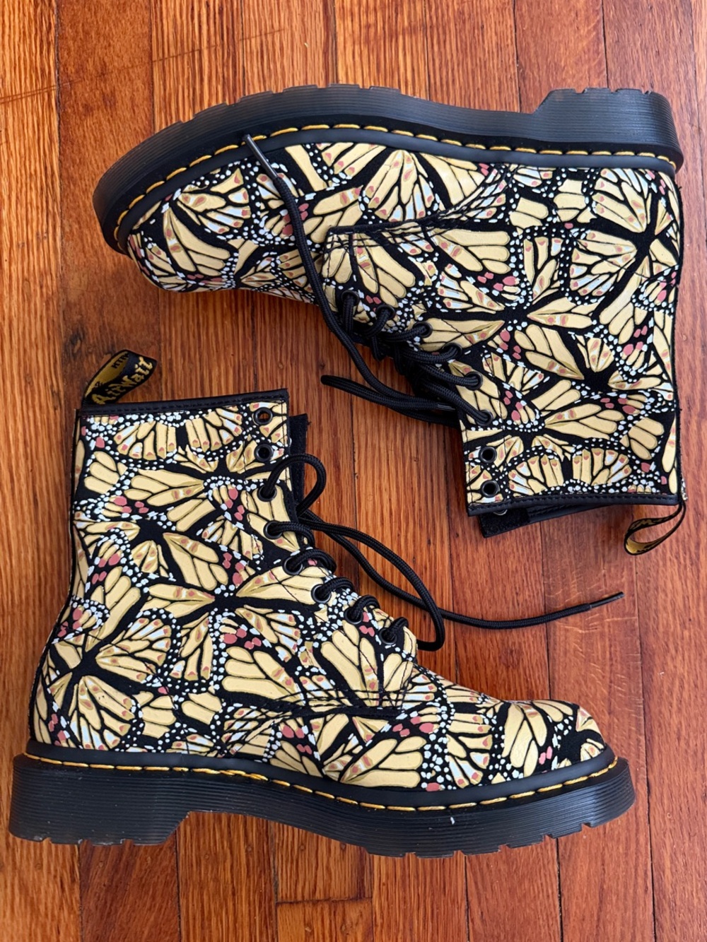 Dr. Martens Women's 1460 Black & Yellow Monarch Print Lace-Up Boots